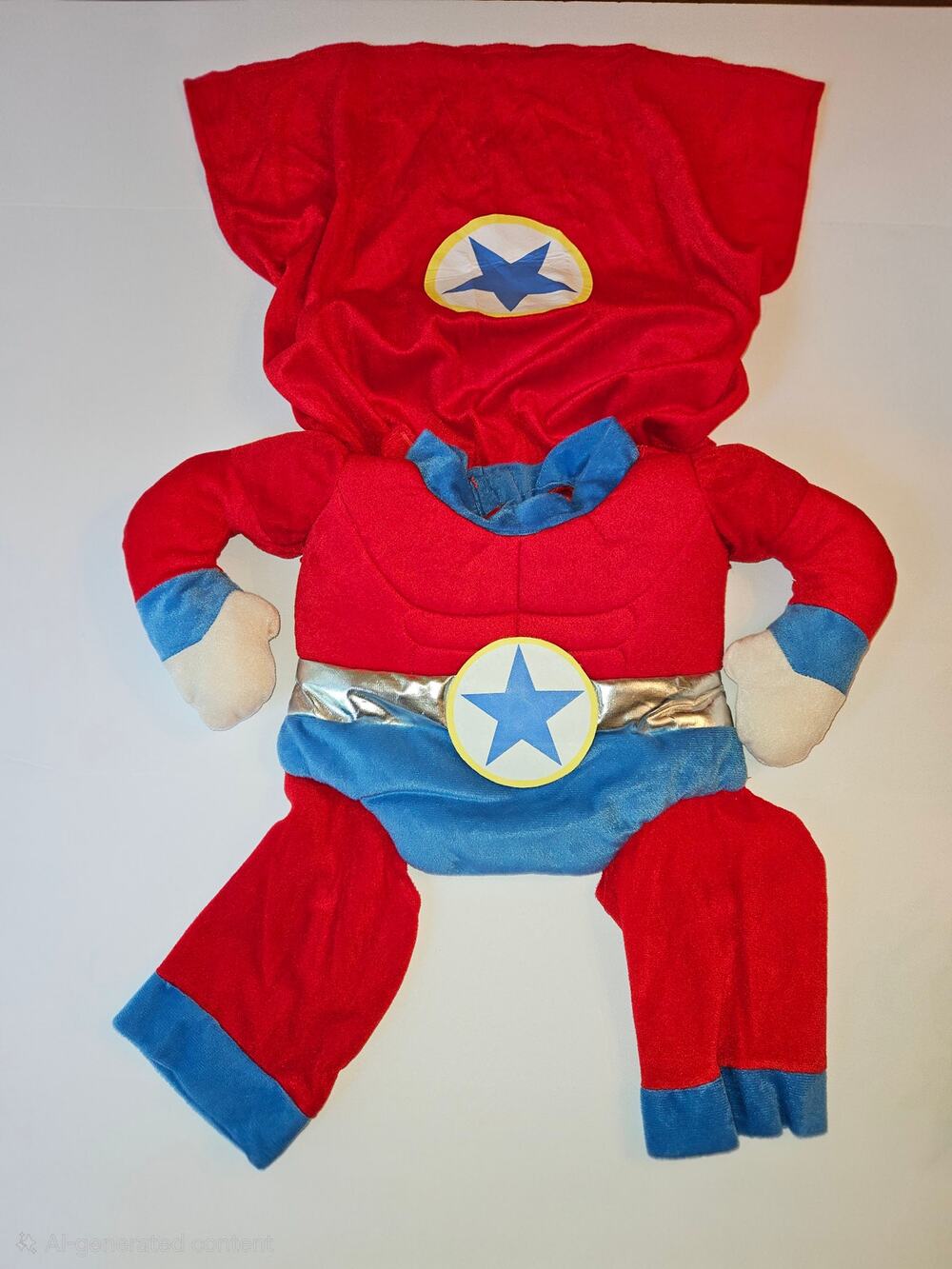 Captain America Dog Costume Red Blue Velour Silver Trim Size XXL